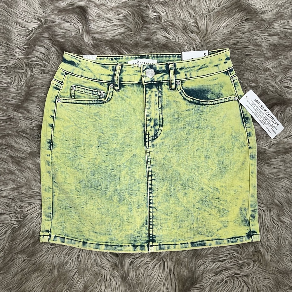 Almost Famous Neon Yellow Acid-Wash Denim Skirt